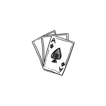 Hand drawn sketch of playing cards with ace of spades