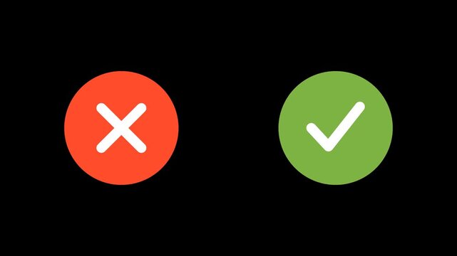 Red cross mark and green check mark icons on a black background.
