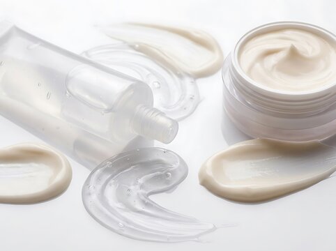 Clear skincare tube jar primer cream swatch white background copy. makeup primer kit