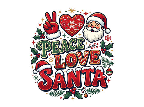 Christmas peace love Santa holiday greeting graphic with holiday