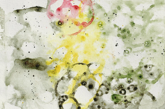Multicolored watercolor background Washes, Ink Rings and Organic Paint
