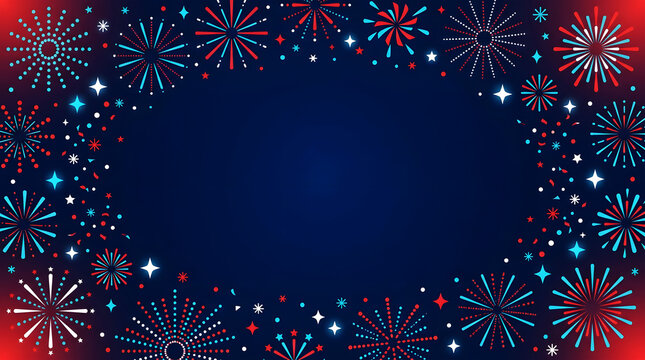 Elegant dark blue background with a festive frame of sparkling white and red snowflakes