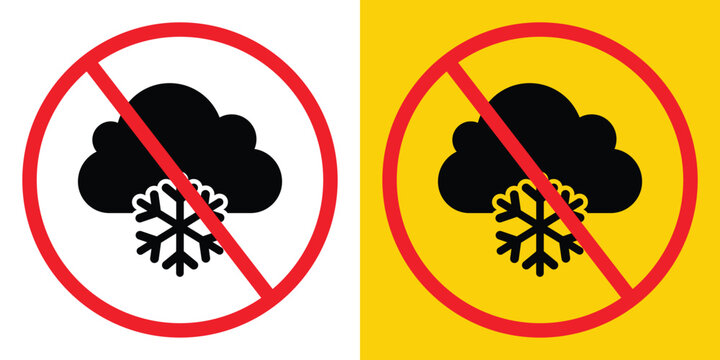No severe winter weather prohibition symbol showing a solid cloud with a large snowflake inside a red ban mark on white and yellow backgrounds.