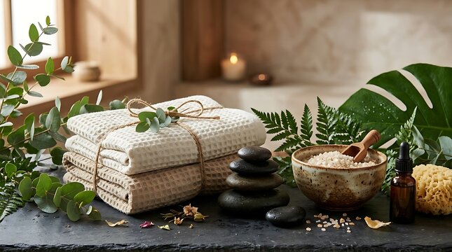 Luxurious Spa Towels With Decorative Elements.