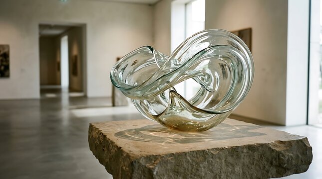 Modern Glass Sculpture On Display.
