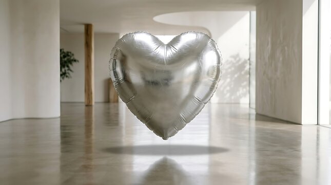 Modern Minimalist Heart Sculpture in Art Gallery.