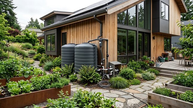 ModernHomeLandscapeWithWaterFeatureAndGarden.