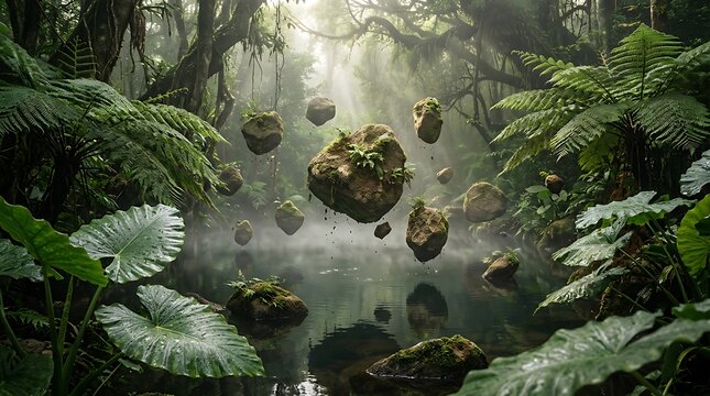MysticalFloatingRocksAmidstLushJungleCanopy.