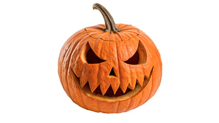 Spooky Halloween pumpkin jack o lantern face carving isolated on white background © Maisie