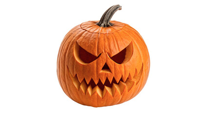 Scary Halloween pumpkin with sharp teeth jack o lantern isolated on white background © Maisie