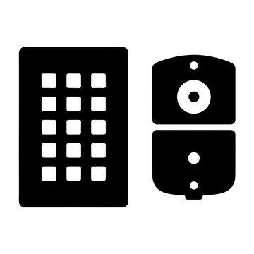 Black intercom keypad and audio device silhouette glyph icons