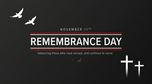 Remembrance day with flying doves and crosses on a dark textured background
