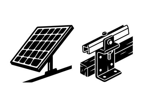 Solar panel and mounting bracket hardware icon graphic