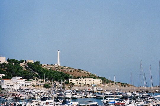 Scenic View of Santa Maria di Leuca Port and Iconic Lighthouse, Puglia