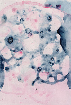 Abstract Pink And Blue Watercolor Texture With Bubble-Like Marks
