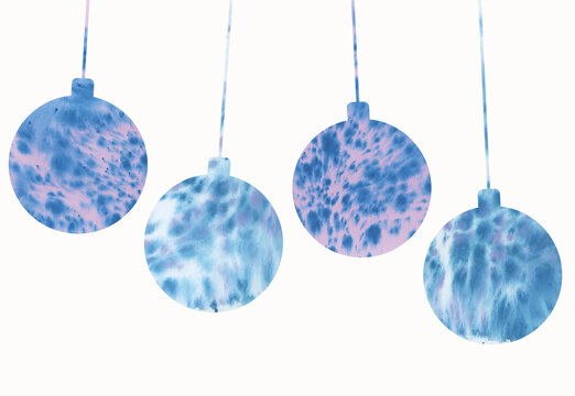 Blue Watercolor Hanging Christmas Ornaments