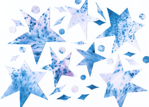 Watercolor Star Cutouts with Speckled Texture