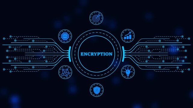 Data encryption and cybersecurity concept with digital circuitry and network data protection digital security