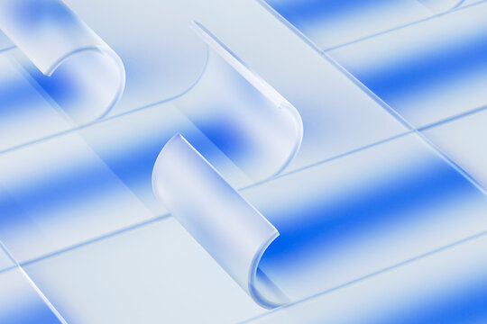 Flowing Blue Glass Ribbon Shapes 3D Render