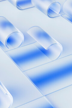 Curved Translucent Blue Forms 3D Render