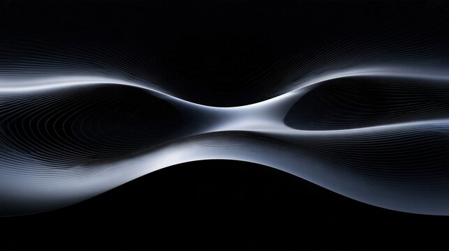 Abstract flowing wavy parallel white lines on solid black background minimalist modern parametric design concept