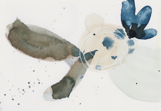 Abstract Watercolor Painting: Organic Shapes, Ink Splashes, Soft Wash
