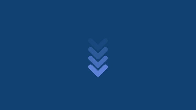 Blue chevron arrows pointing down in a sequence with fading effect on blue background