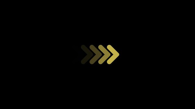 Golden chevron arrows pointing right in a sequence with fading effect on black background