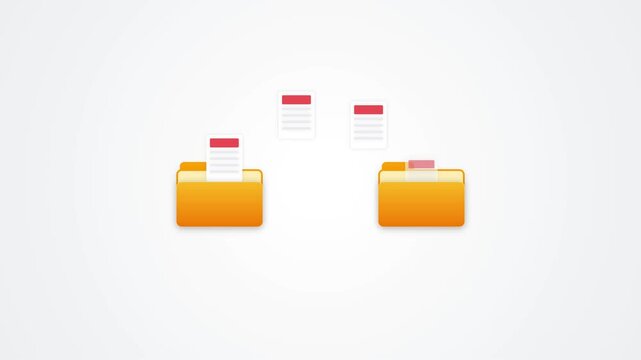 File transfer motion graphics animation between computer folders for secure data backup and sharing. 4k animation
