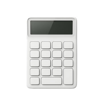 White calculator with gray buttons isolated on white background