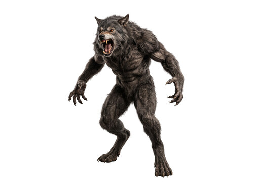 Ferocious werewolf beast prowling with sharp fangs