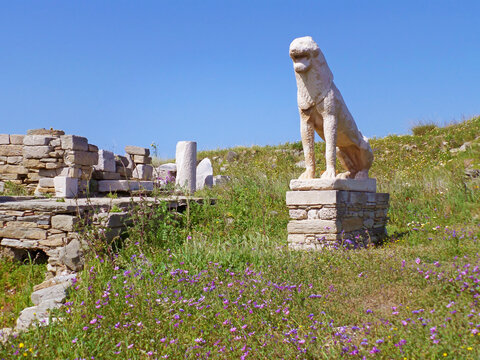 Stunning Iconic Lion of the Naxians, Ancient Lion Sculpture at Archaeological Site of Delos, Delos Island, Mykonos, Greece