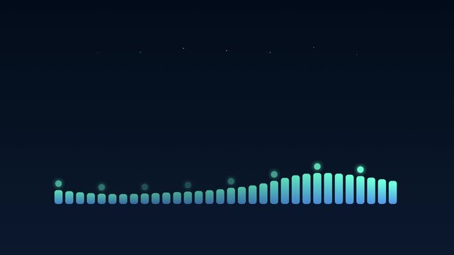 Glowing digital sound equalizer waves moving dynamically across a dark blue gradient background