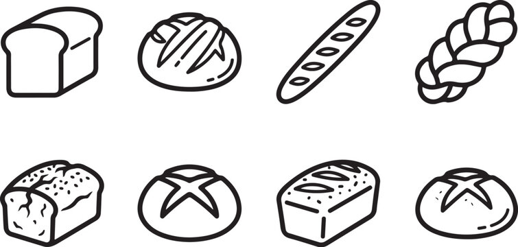 Eight types of bread illustration icons