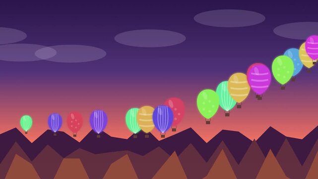 Colorful hot air balloons floating gently across twilight sky above mountain landscape background vectors