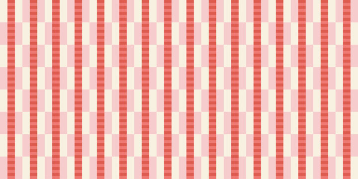 Modern large pink and red geometric checkered seamless pattern. Abstract repeating background of rectangles. Playful cute plaid print for textile, fabric and wrapping paper. Vector illustration