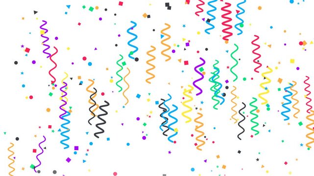 Colorful Confetti and Streamers Falling on White Background