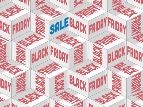 White and red isometric cube pattern with Black Friday sale text