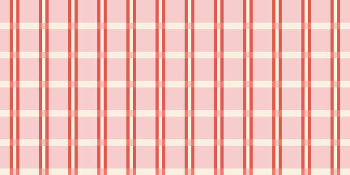 Pink and red plaid seamless pattern. Modern geometric checkered background. Soft pastel gingham print for textile, fabric and wrapping paper. Colorful cute preppy pattern. Vector illustration