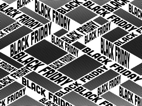 Black and white isometric Black Friday halftone background