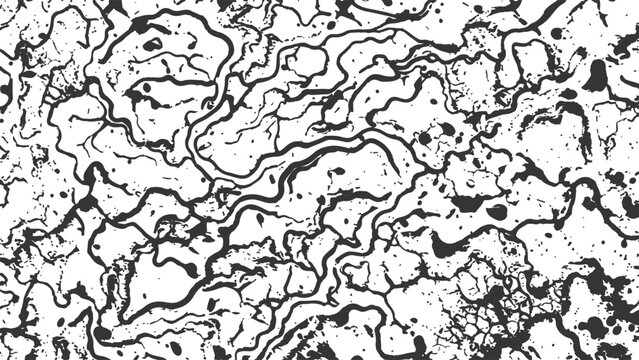 Charcoal squiggly ink lines grunge texture on white. Winding lines with ink spots in vector for posters and covers.