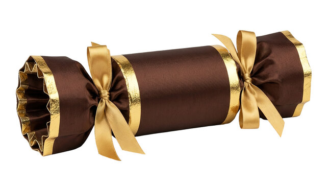 Elegant brown and gold festive cracker with satin bows and gold trim