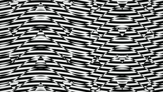 Op art wavy lines black white geometric seamless loop background