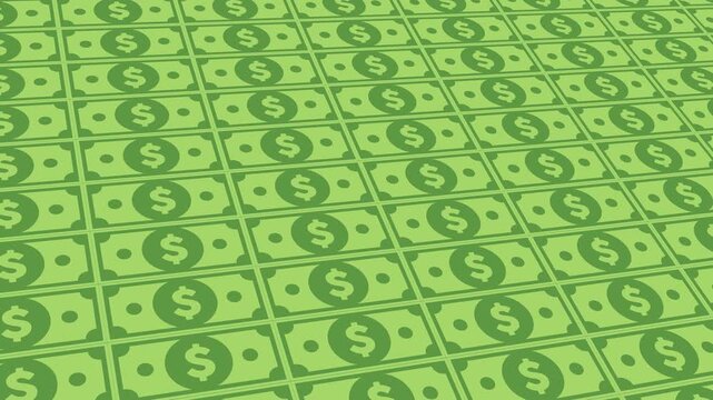 Animated pattern of repeating dollar banknotes representing money, cash, currency, finance