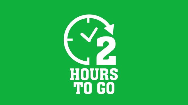 Animated 2 hours to go countdown timer with clock and circular arrow