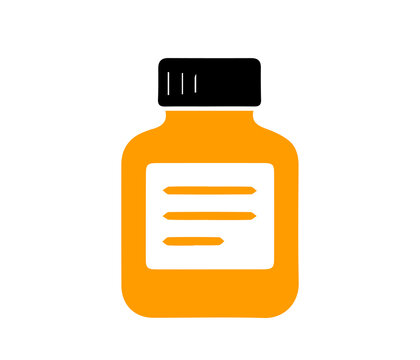 Orange Chemical Reagent Bottle with Black Cap and Blank Label Laboratory Icon