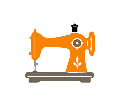 Orange Vintage Sewing Machine with Decorative Floral Detail Illustration