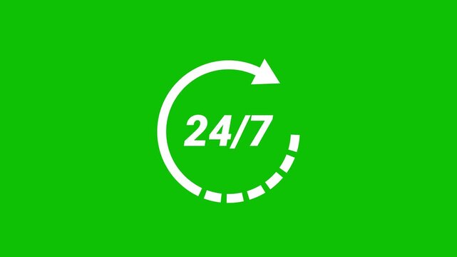animated 24 hourse 7 days service icon with circular arrow video