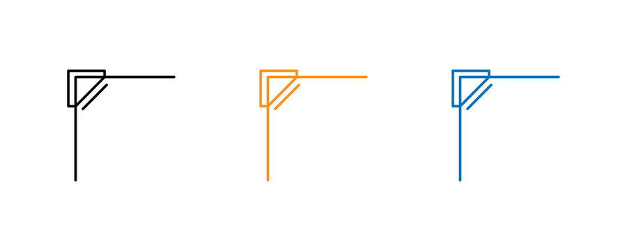 Black corner border ornament with triangles and simple line corners in orange and blue for decoration.