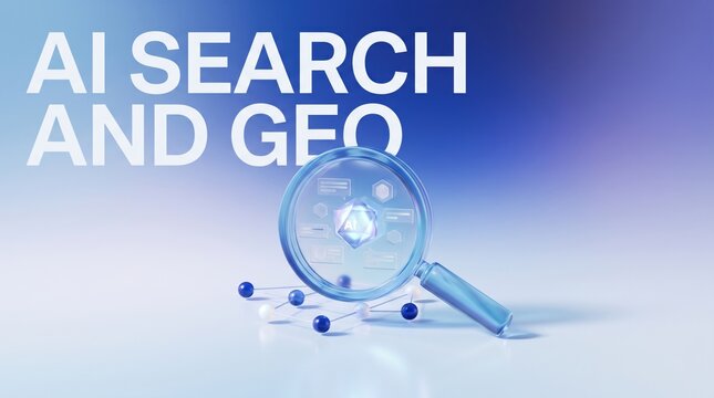 Artificial intelligence search concept with magnifying glass and blurred background